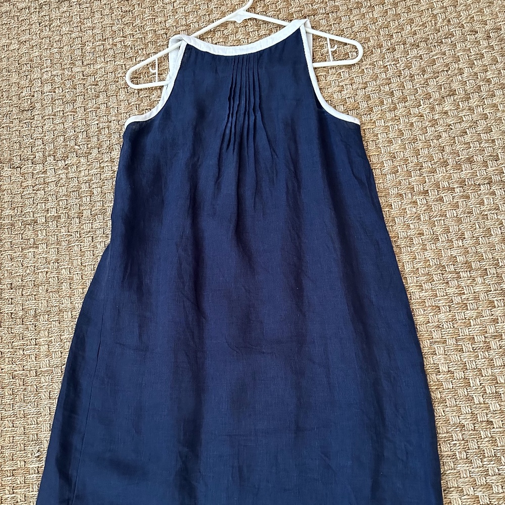 Madison Mathews Linen Navy & White Summer Dress
